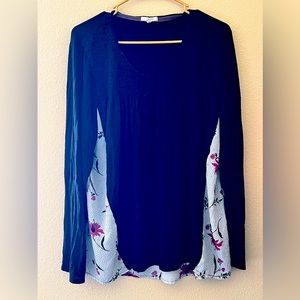 Long sleeve floral back print blouse